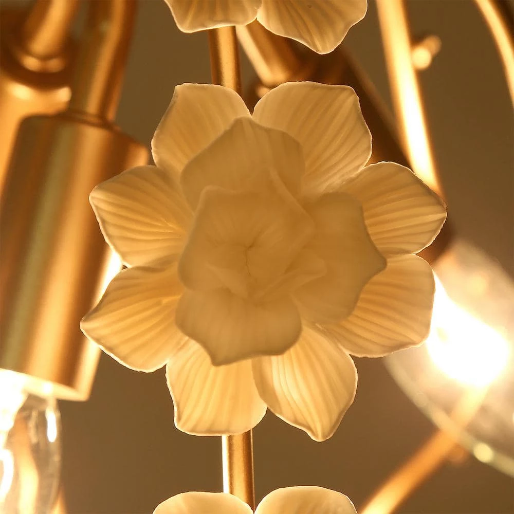 Modern Dining Room Chandelier 3-Light Gold Island Chandelier Light with White Ceramics Flowers by Uolfin - Image 6