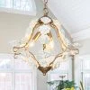Modern Dining Room Chandelier 3-Light Gold Island Chandelier Light with White Ceramics Flowers by Uolfin