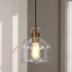 Modern Kitchen Island Pendant Light, Eicy 1-Light Gold Dining Room Ceiling Light with Water Glass Shade by Uolfin