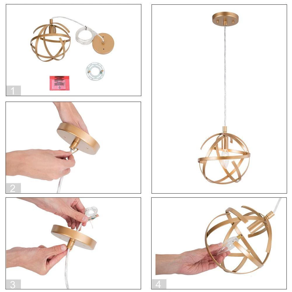 1-Light Gold Globe Island Pendant Light by Uolfin - Image 4