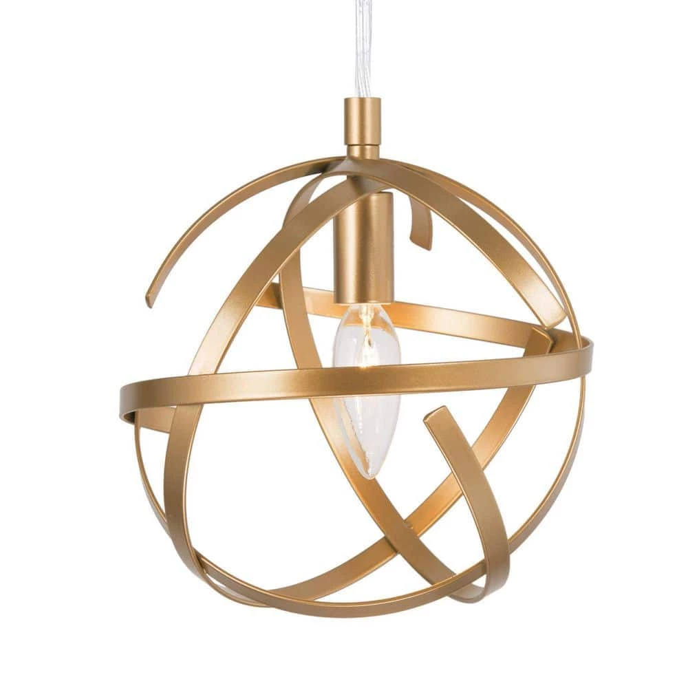 1-Light Gold Globe Island Pendant Light by Uolfin