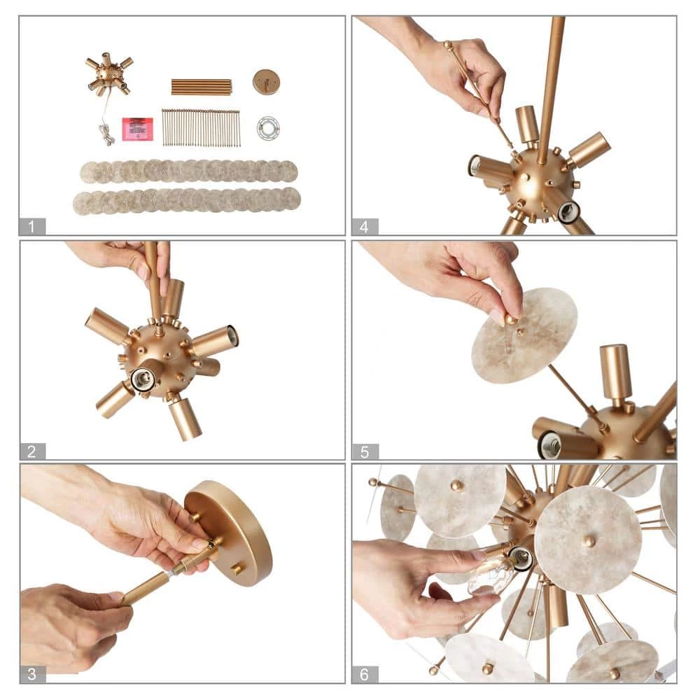 Gold Globe Bedroom Chandelier, 6-Light Modern Farmhouse Living Room Chandelier Light Fixture with Mica Flakes by Uolfin - Image 6