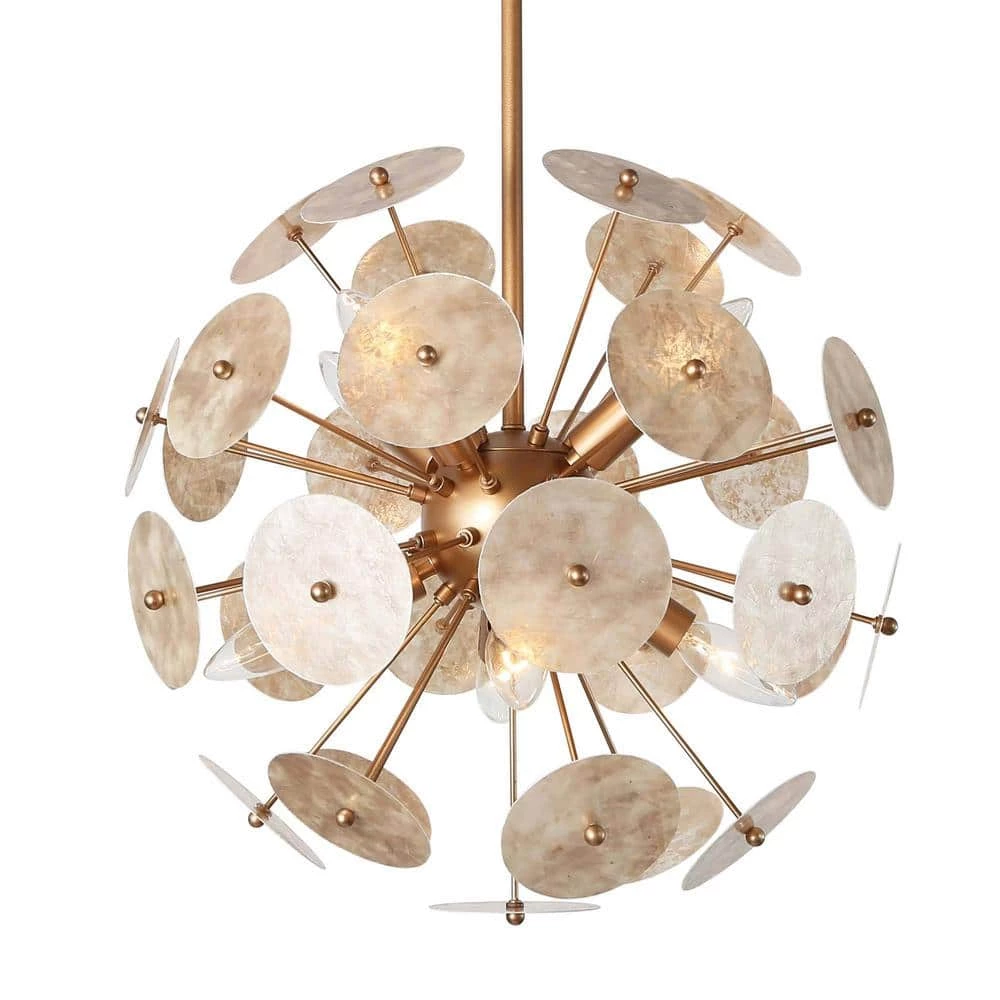 Gold Globe Bedroom Chandelier, 6-Light Modern Farmhouse Living Room Chandelier Light Fixture with Mica Flakes by Uolfin