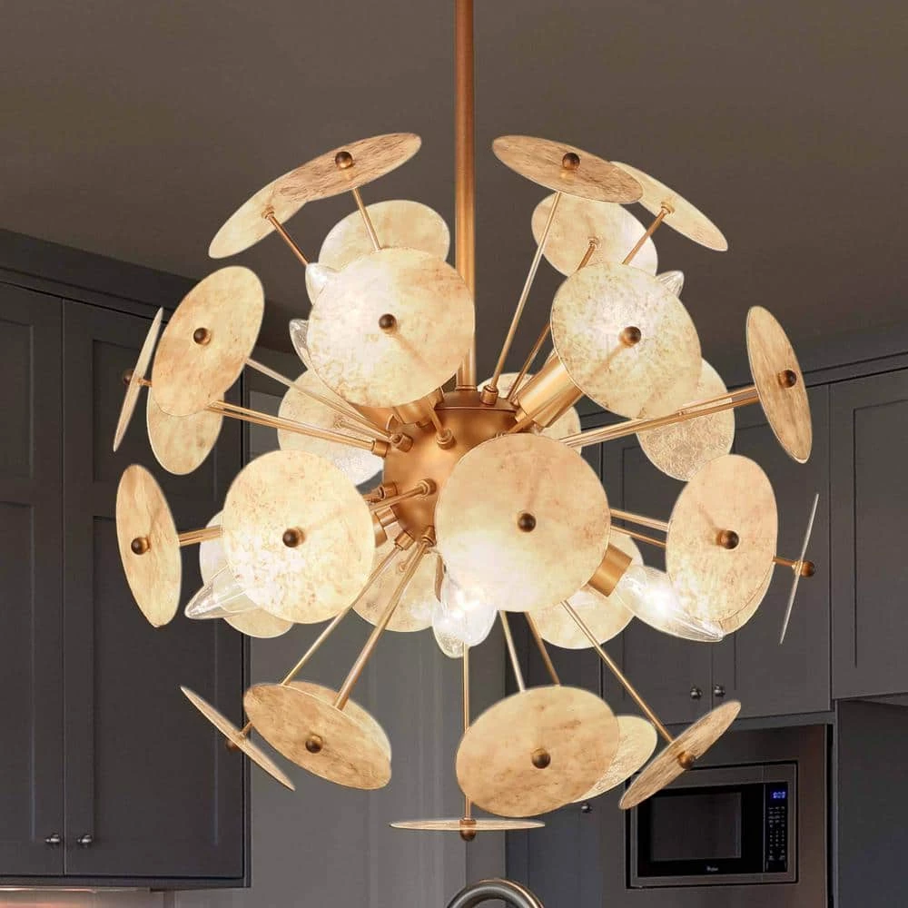 Gold Globe Bedroom Chandelier, 6-Light Modern Farmhouse Living Room Chandelier Light Fixture with Mica Flakes by Uolfin - Image 2