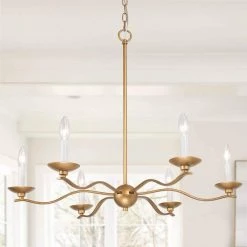 Modern Candlestick Chandelier for Dining Room Nova 30 in. Large 6-Light Antique Gold Island Chandelier by Uolfin