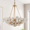 Modern Brass Gold Island Chandelier Light 3-Light Round Chandelier Light with Ceramic Flowers by Uolfin