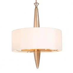 Modern Gold Bedroom Chandelier Lighting, 4-Light Farmhouse Drum Living Room Pendant Light with Fabric Shade by Uolfin