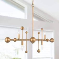 30 in. Modern Gold Linear Sputnik Island Chandelier, 4-Light Classic Chandelier Pendant Light for Kitchen Dining Area by Uolfin