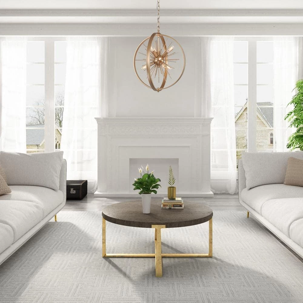 Gold Globe Kitchen Chandelier, 6-Light Modern Sputnik Circle Chandelier Lighting by Uolfin - Image 2