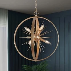 Gold Globe Kitchen Chandelier, 6-Light Modern Sputnik Circle Chandelier Lighting by Uolfin