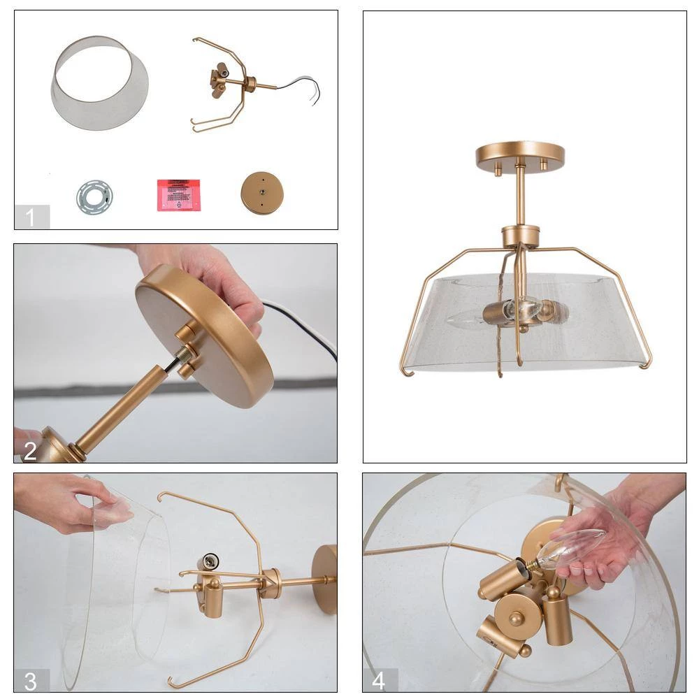 13 in. 3-Light Gold Semi-Flush Mount Light by Uolfin - Image 4