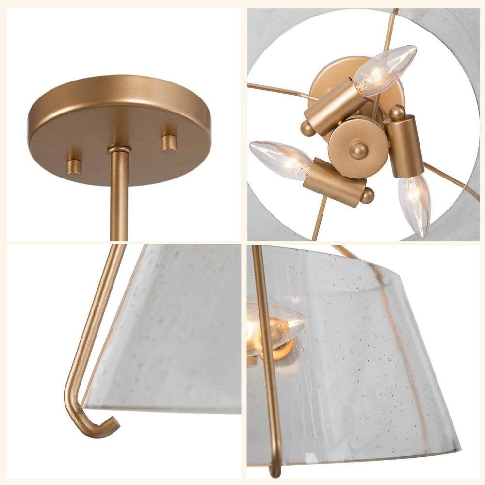 13 in. 3-Light Gold Semi-Flush Mount Light by Uolfin - Image 3