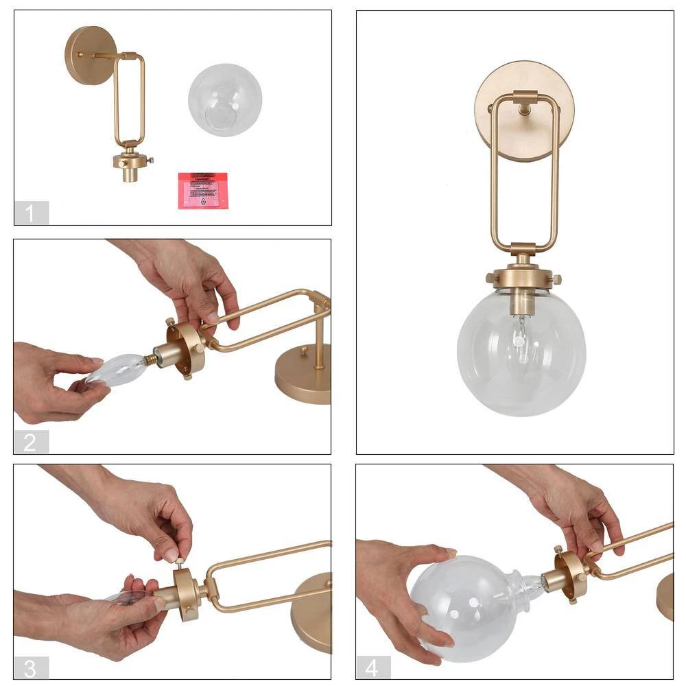 1-Light Gold Wall Sconce Light with Clear Glass Shade by Uolfin - Image 4