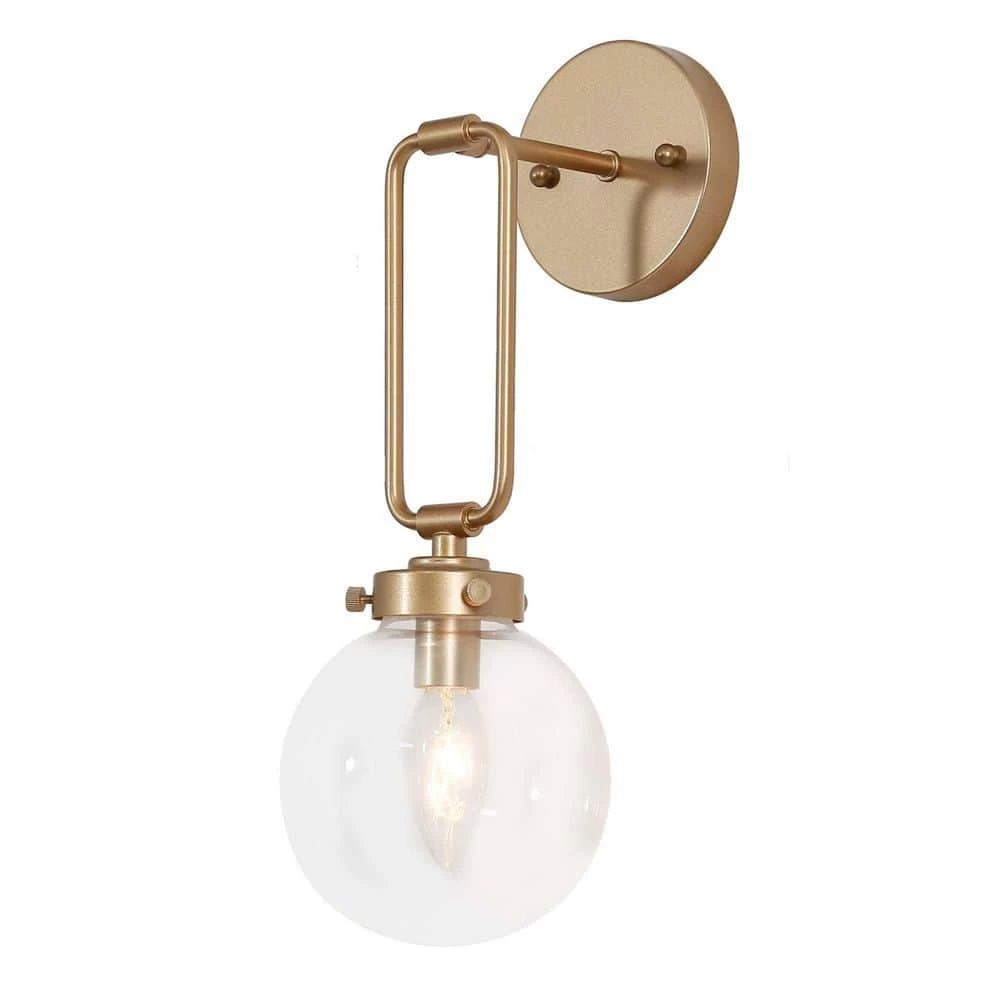 1-Light Gold Wall Sconce Light with Clear Glass Shade by Uolfin