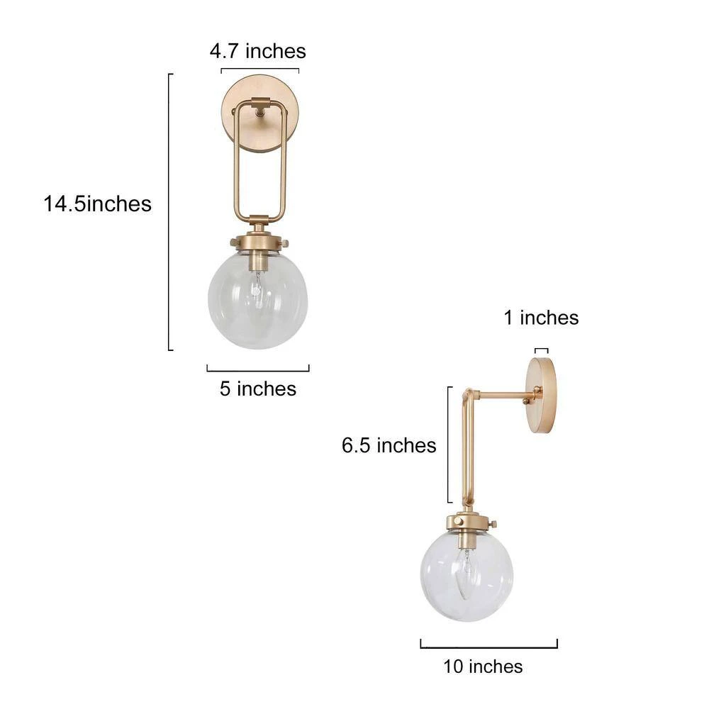 1-Light Gold Wall Sconce Light with Clear Glass Shade by Uolfin - Image 2