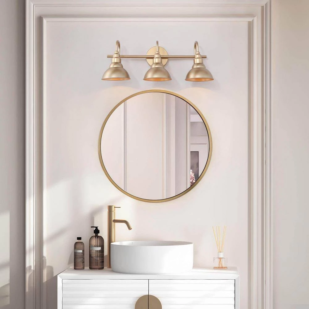 Modern Bell Bathroom Vanity Light 3-Light Brass Gold Round Wall Light with Metal Shades by Uolfin - Image 3