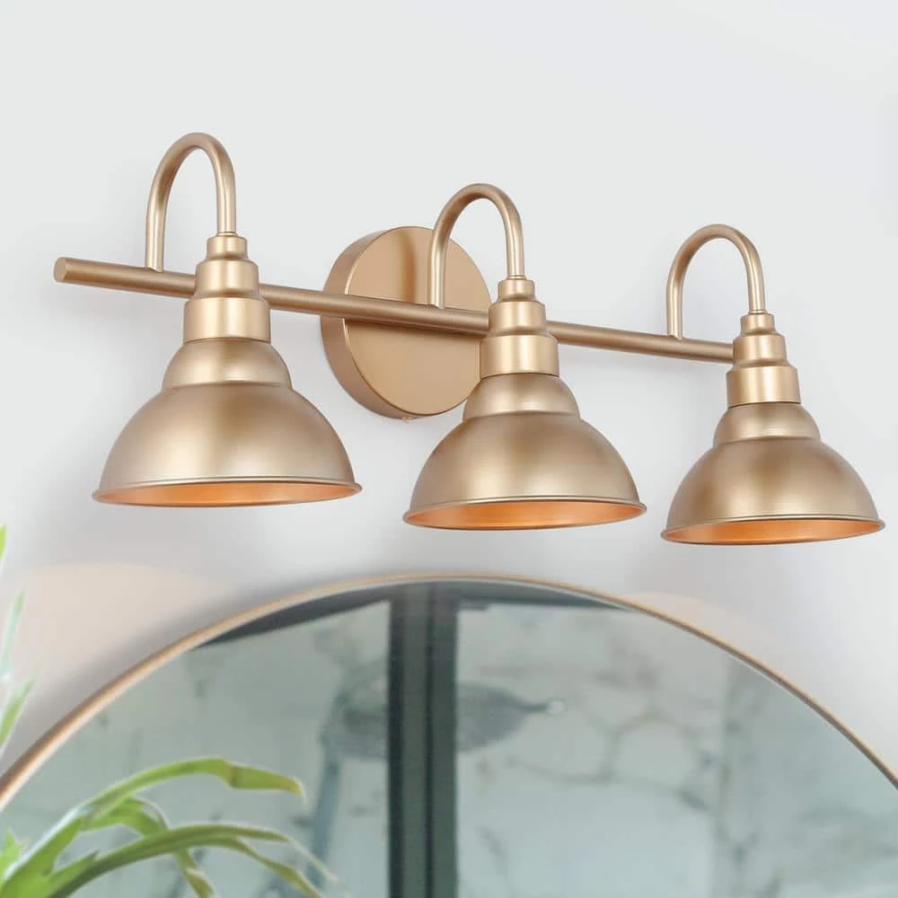 Modern Bell Bathroom Vanity Light 3-Light Brass Gold Round Wall Light with Metal Shades by Uolfin