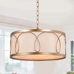 3-Light Gold Cage Chandelier with Fabric Shade by Uolfin