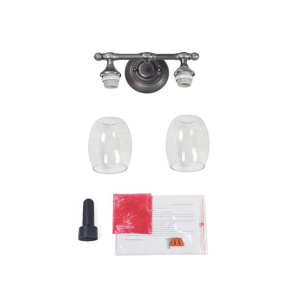 2-Light Gray Bathroom Vanity Light with Clear Seeded Glass Shade by Uolfin - Image 5