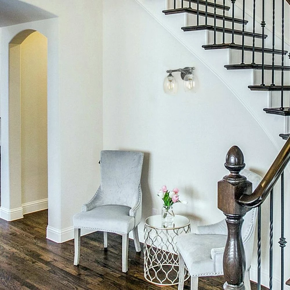 2-Light Gray Bathroom Vanity Light with Clear Seeded Glass Shade by Uolfin - Image 6