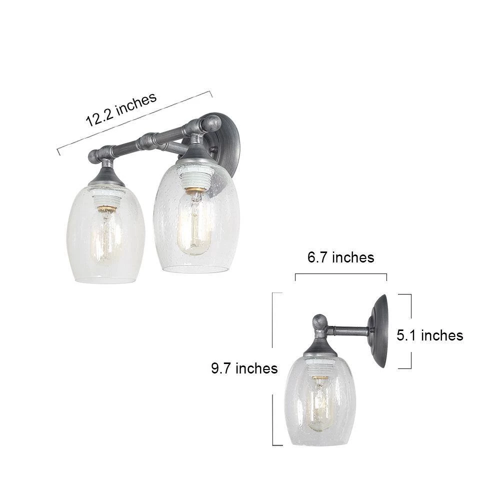 2-Light Gray Bathroom Vanity Light with Clear Seeded Glass Shade by Uolfin - Image 4