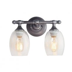 2-Light Gray Bathroom Vanity Light with Clear Seeded Glass Shade by Uolfin