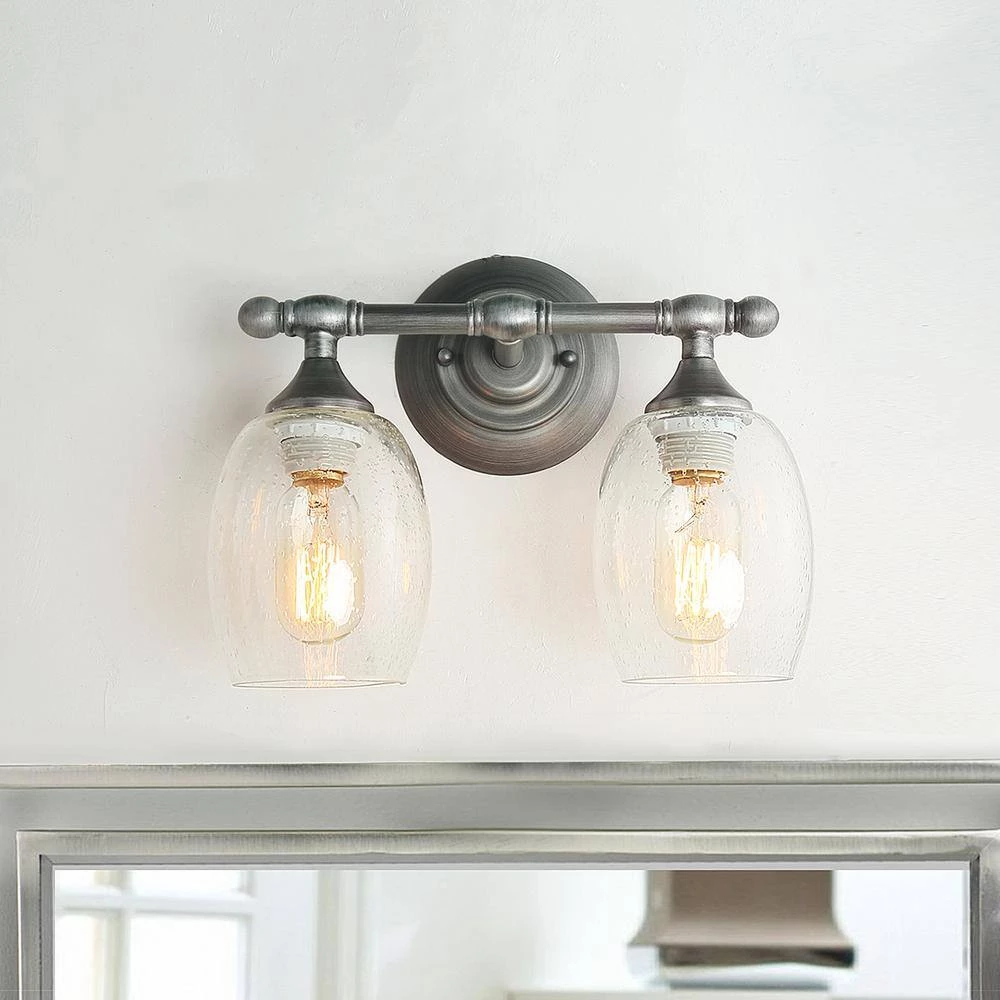 2-Light Gray Bathroom Vanity Light with Clear Seeded Glass Shade by Uolfin - Image 2