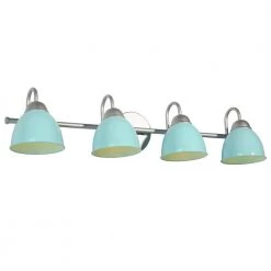 30 in. 4-Light Grey Blue Vanity Light with Blue Metal Shades by Uolfin