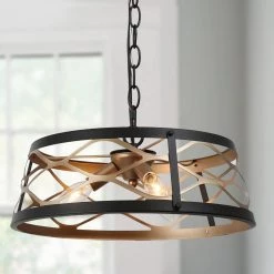 3-Light Modern Farmhouse Black and Gold Drum Chandelier by Uolfin