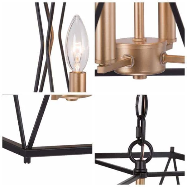 12.5 in. 4-Light Antique Gold Modern Chandelier with Black Metal Wire Geometric Cage by Uolfin - Image 5