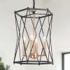 12.5 in. 4-Light Antique Gold Modern Chandelier with Black Metal Wire Geometric Cage by Uolfin
