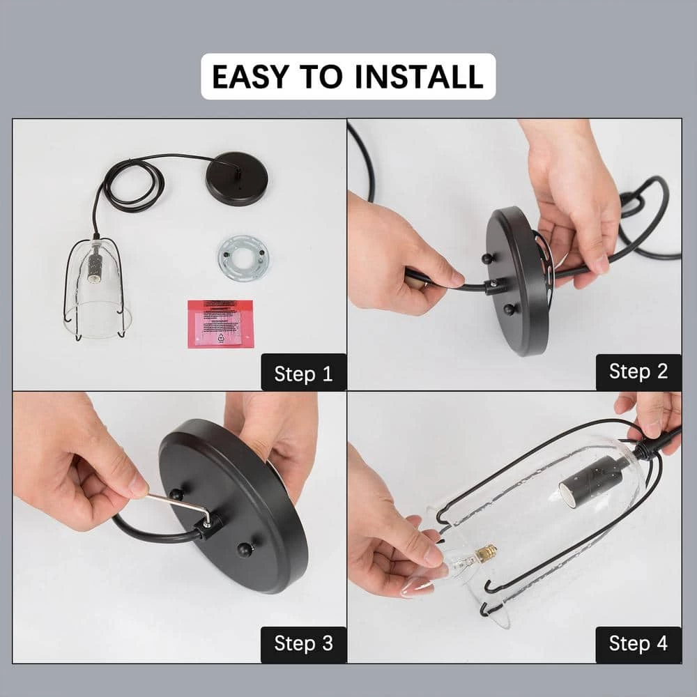 Modern Black Bedroom Pendant Light, Cali 1-Light Farmhouse Dining Room Mini Pendant Light with Seeded Glass Shade by Uolfin - Image 3