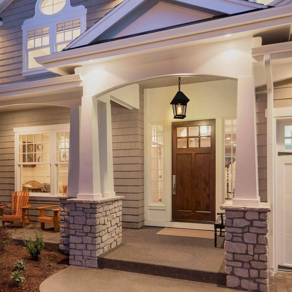 Modern Farmhouse Black Metal Outdoor Hanging Lights, 1-Light Classic Outdoor Pendant Light with Seeded Glass Shade by Uolfin - Image 3