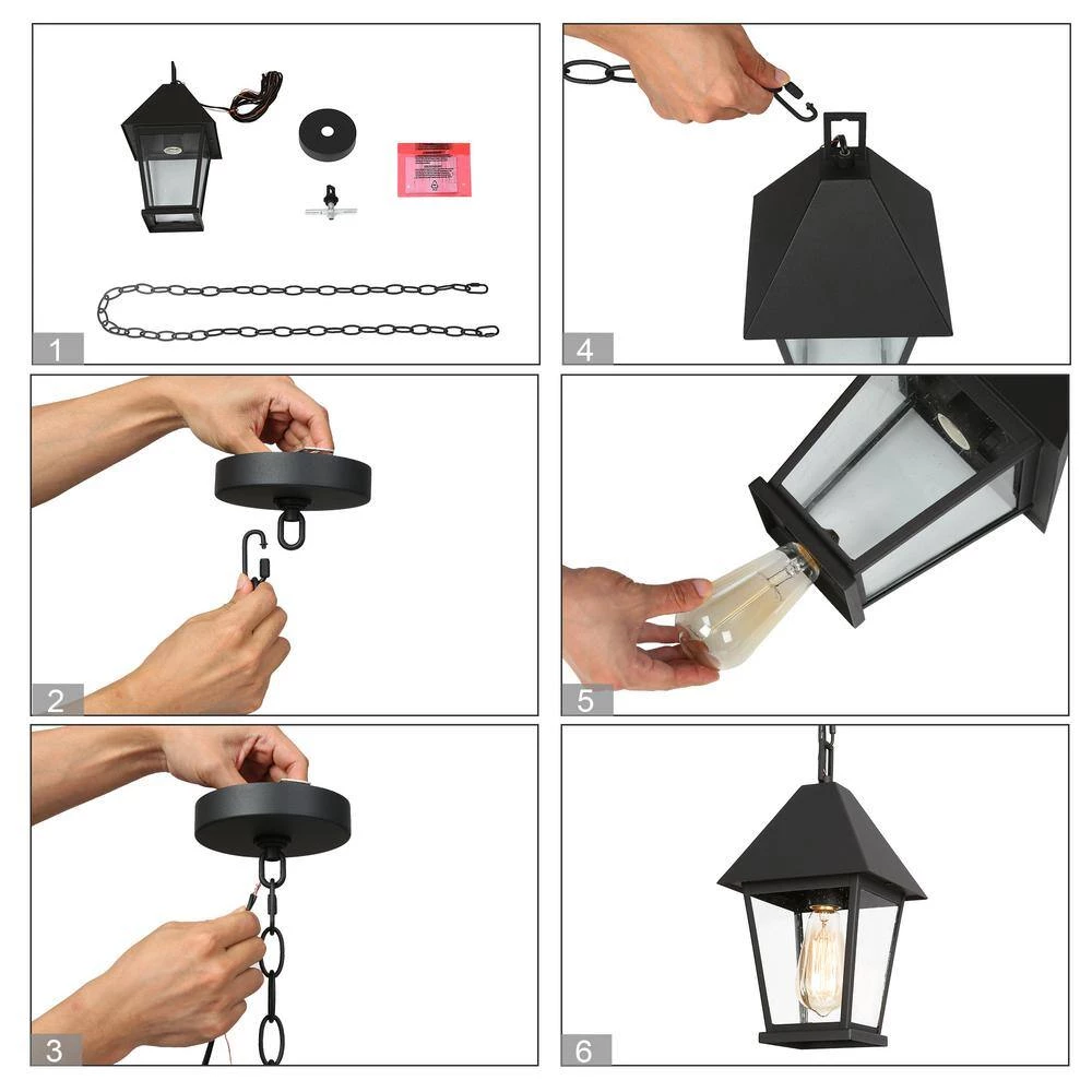 Modern Farmhouse Black Metal Outdoor Hanging Lights, 1-Light Classic Outdoor Pendant Light with Seeded Glass Shade by Uolfin - Image 6