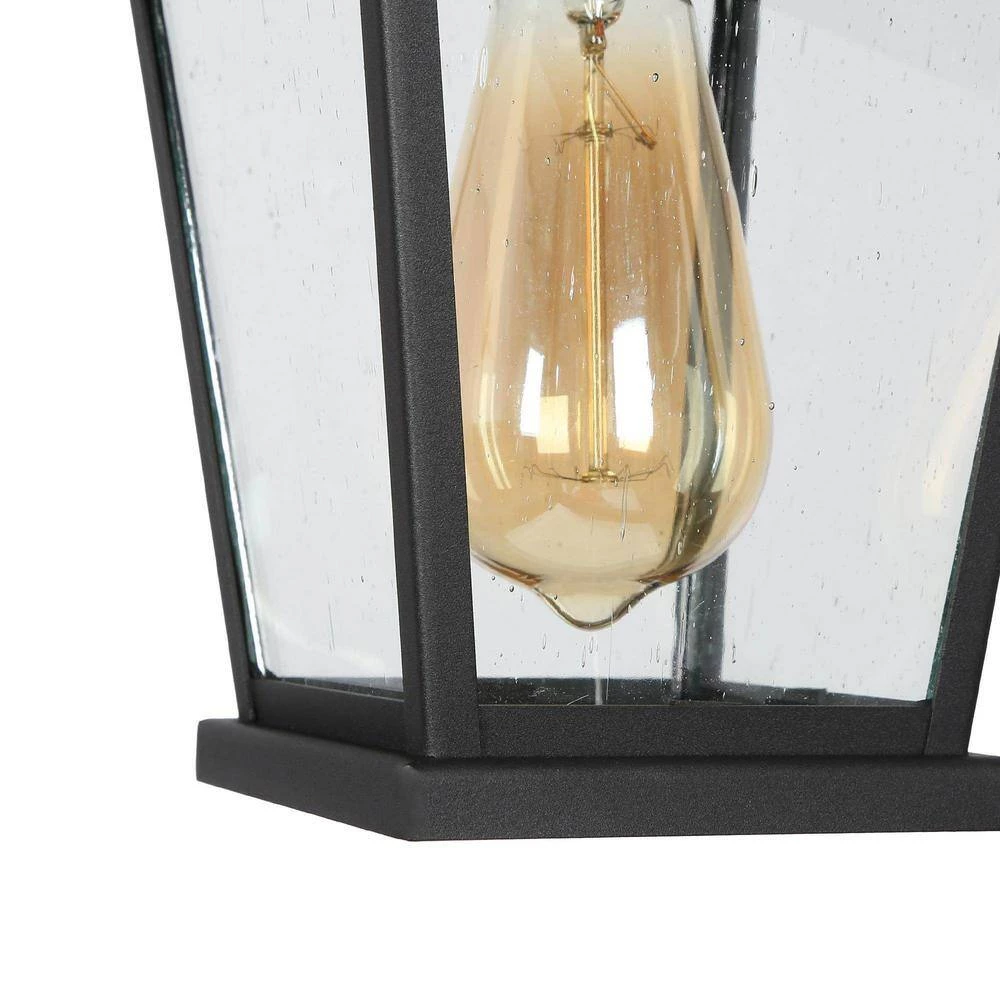 Modern Farmhouse Black Metal Outdoor Hanging Lights, 1-Light Classic Outdoor Pendant Light with Seeded Glass Shade by Uolfin - Image 5