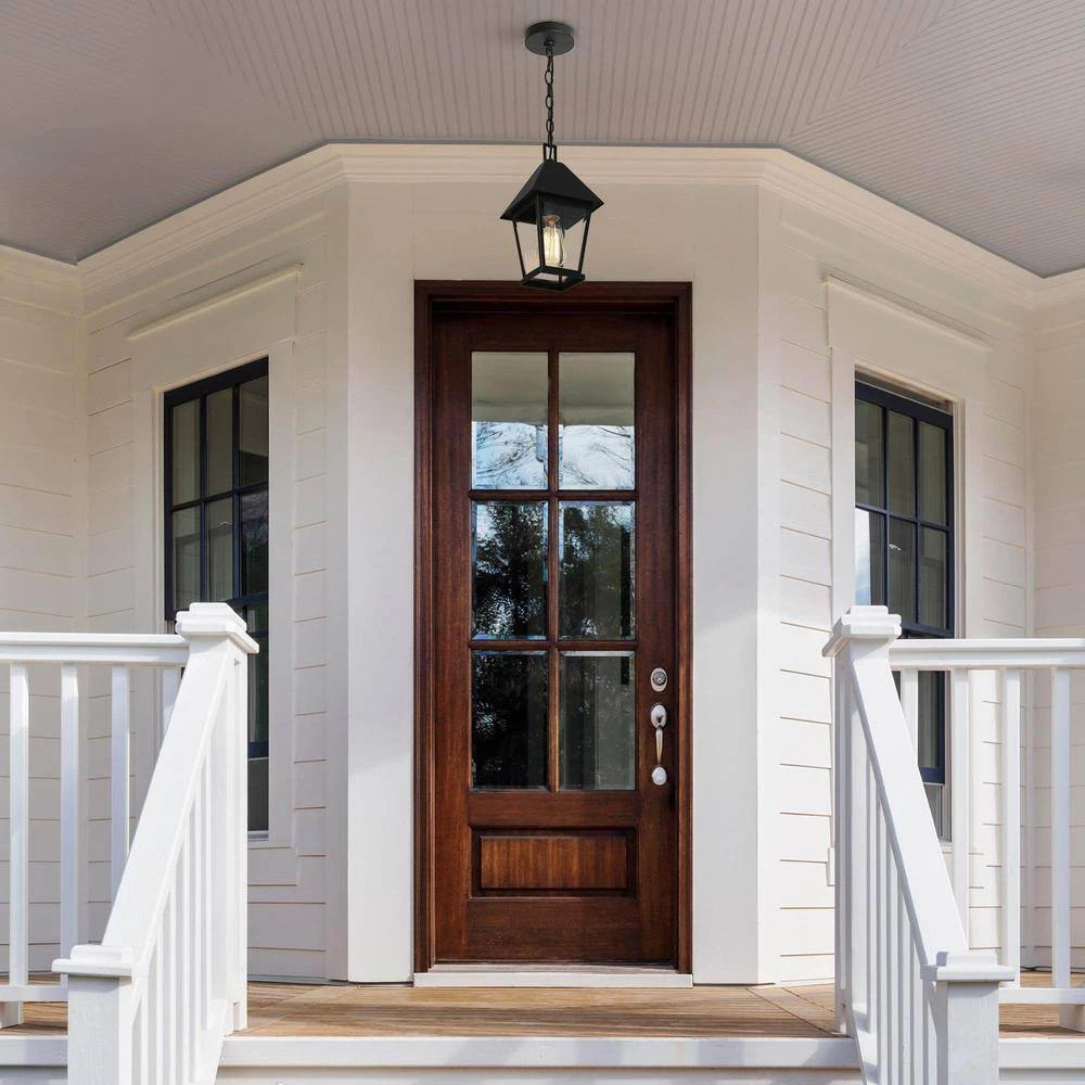 Modern Farmhouse Black Metal Outdoor Hanging Lights, 1-Light Classic Outdoor Pendant Light with Seeded Glass Shade by Uolfin - Image 2