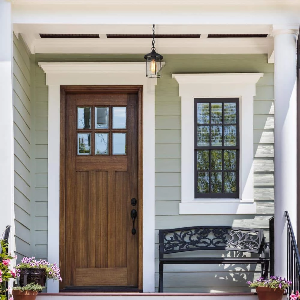 Modern Black Outdoor Pendant Light TORA 1-Light Farmhouse Lantern Outdoor Light Fixture with Seeded Glass Shade by Uolfin - Image 6