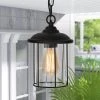 Modern Black Outdoor Pendant Light TORA 1-Light Farmhouse Lantern Outdoor Light Fixture with Seeded Glass Shade by Uolfin