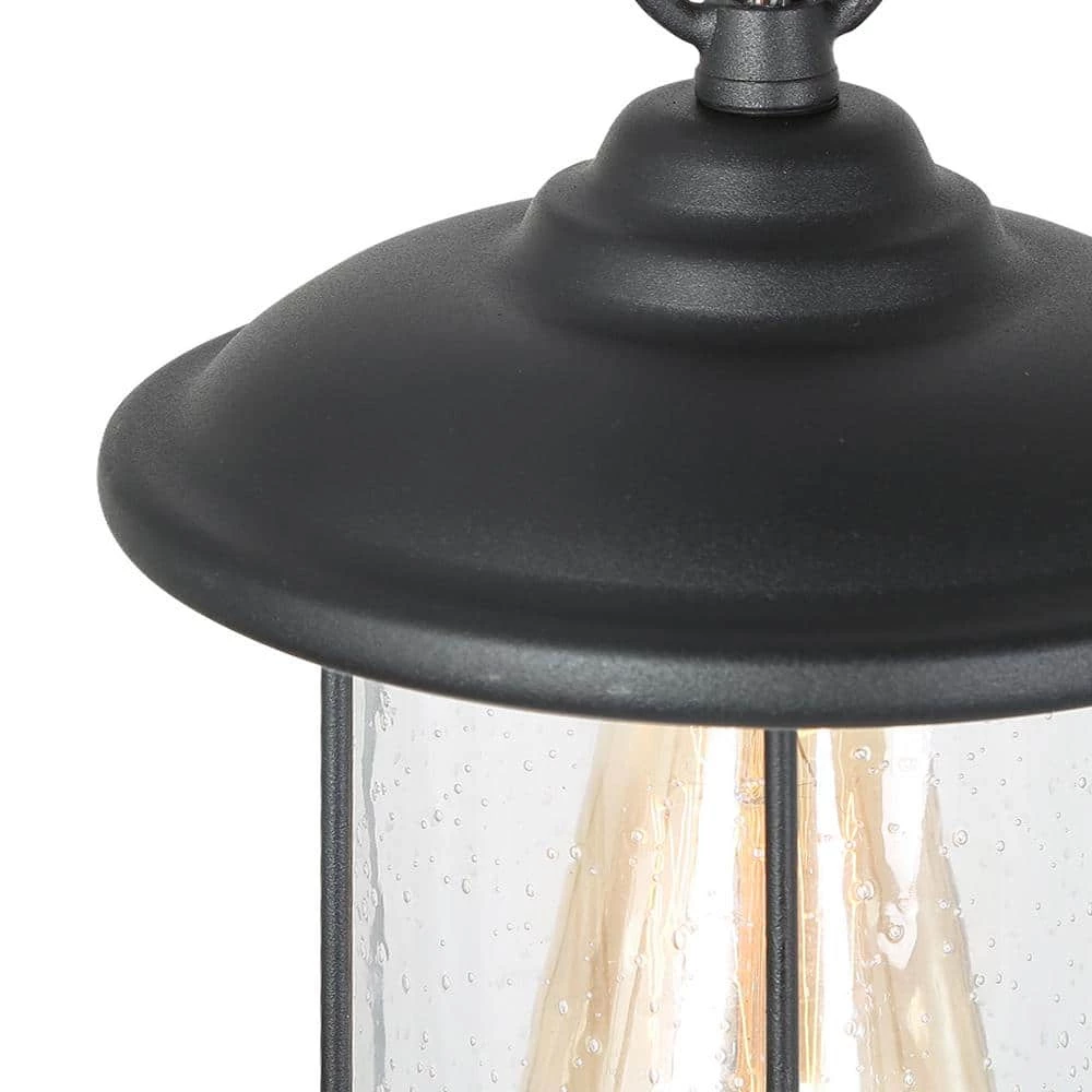 Modern Black Outdoor Pendant Light TORA 1-Light Farmhouse Lantern Outdoor Light Fixture with Seeded Glass Shade by Uolfin - Image 4