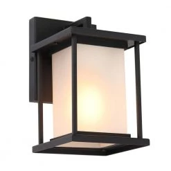 1-Light Matte Black Hardwired Outdoor Wall Lantern Sconce with Frosted Glass Shade by Uolfin