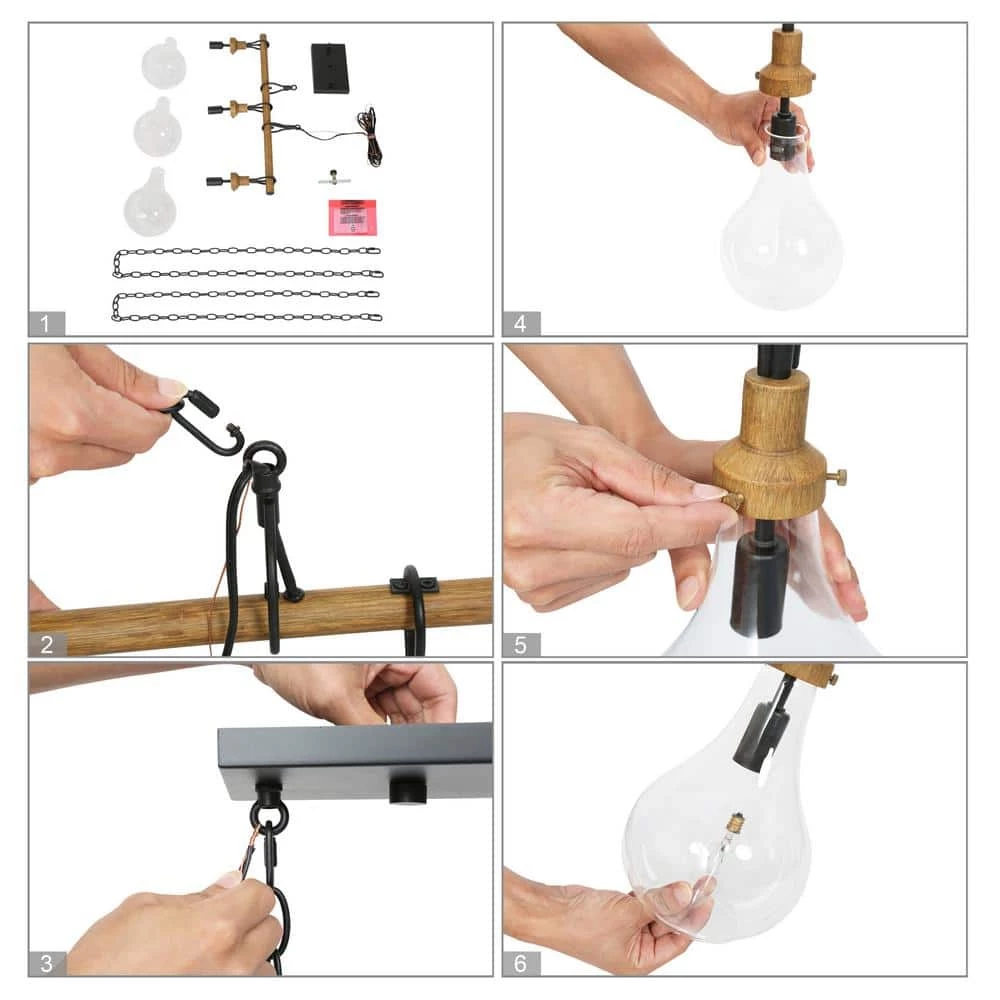 Farmhouse Black Dining Room Chandelier, Maya 3-Light Modern Kitchen Island Pendant Hanging Light with Teardrop Shades by Uolfin - Image 9