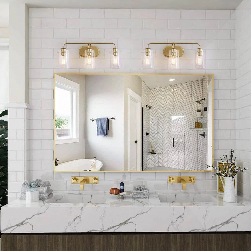 Modern Gold Bathroom Vanity Light, 22.5 in. 3-Light Farmhouse Brass Wall Sconce with Seeded Glass Shades by Uolfin - Image 2