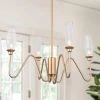 Modern Farmhouse Island Candlestick Chandelier Light, 4-Light Gold Chandelier Pendant Lights with Geometric Glass Shades by Uolfin