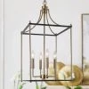 Modern Farmhouse Island Chandelier Light, 4-Light Black and Painted Copper Transitional Geometric Cage Chandelier by Uolfin
