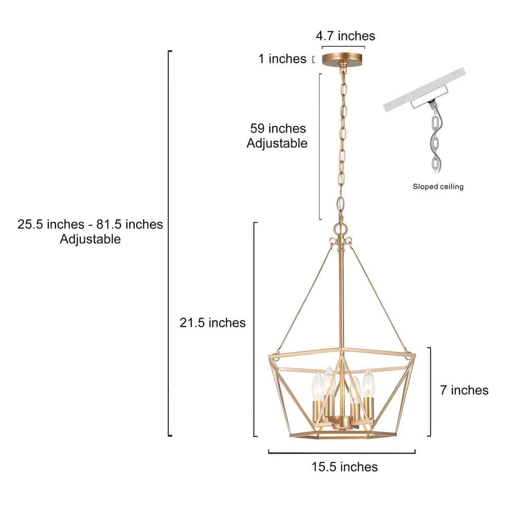 Modern Gold Dining Room Chandelier, Quinn 4-Light Farmhouse Cage Bedroom Chandelier Pendant Lighting by Uolfin - Image 5