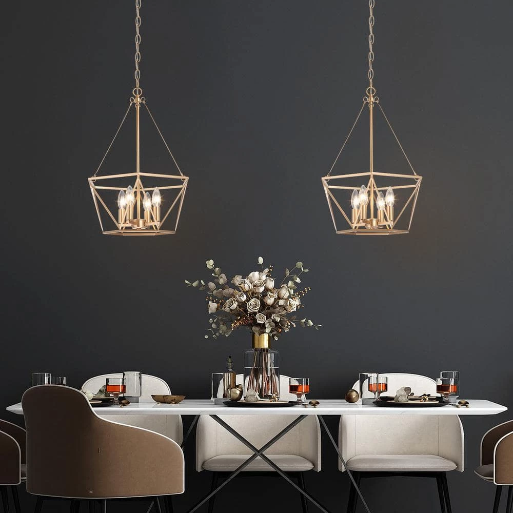 Modern Gold Dining Room Chandelier, Quinn 4-Light Farmhouse Cage Bedroom Chandelier Pendant Lighting by Uolfin - Image 8