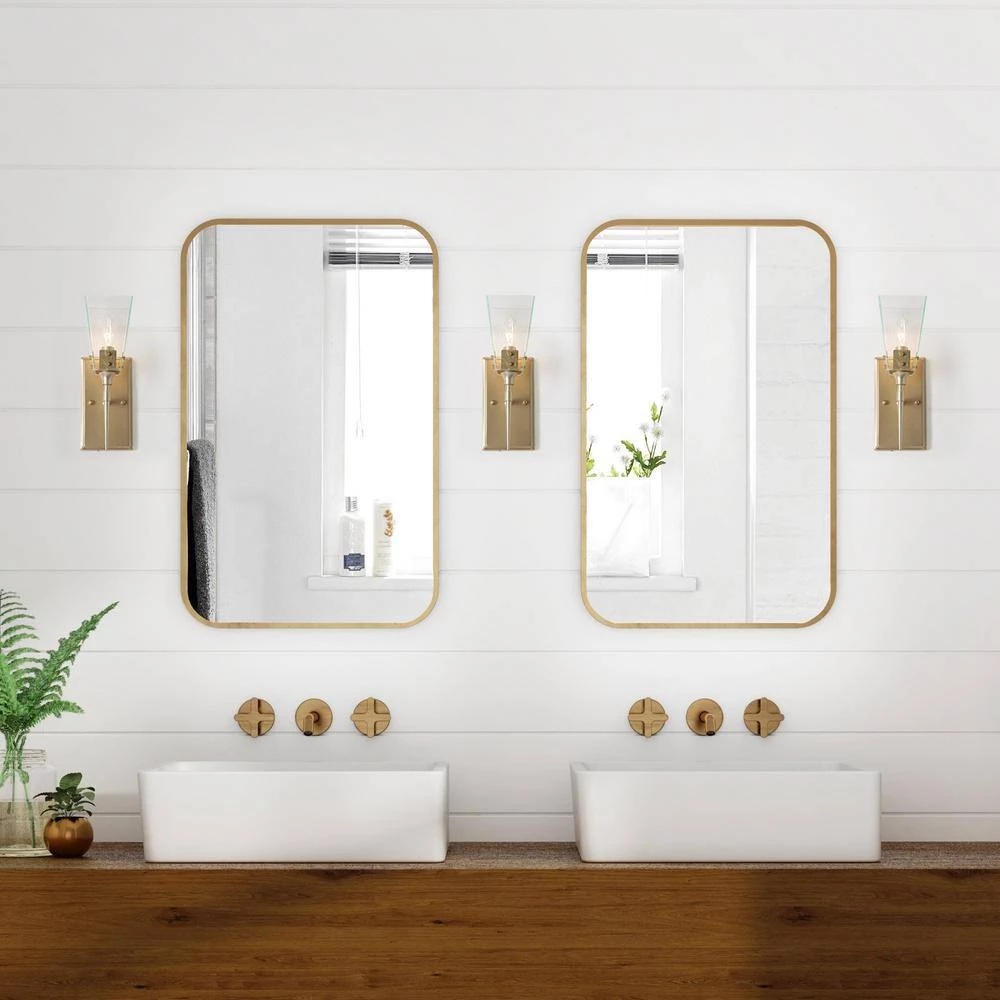 Modern Funnel Bathroom Vanity Light 1-Light Gold Square Bedroom Wall Light with Seeded Glass Shade by Uolfin - Image 3