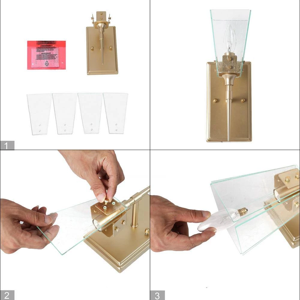 Modern Funnel Bathroom Vanity Light 1-Light Gold Square Bedroom Wall Light with Seeded Glass Shade by Uolfin - Image 6