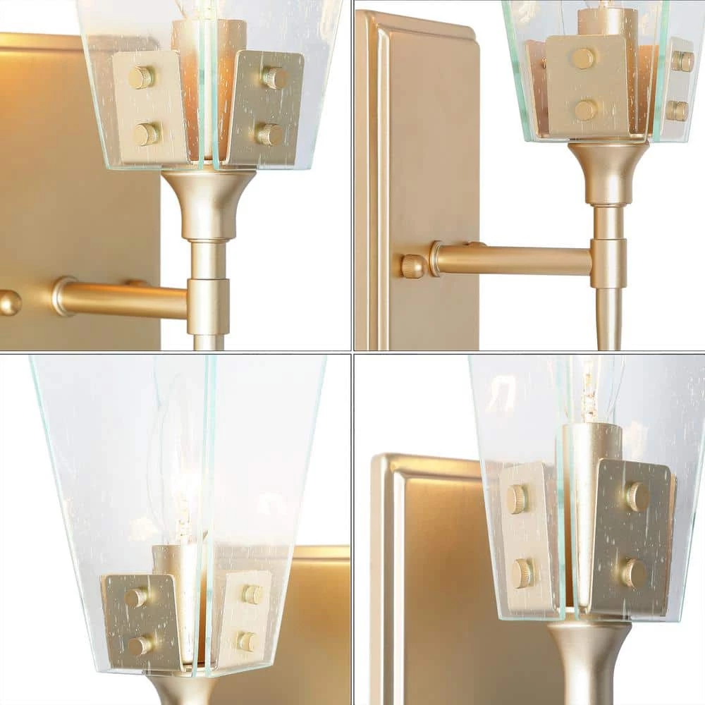 Modern Funnel Bathroom Vanity Light 1-Light Gold Square Bedroom Wall Light with Seeded Glass Shade by Uolfin - Image 5