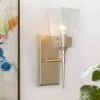 Modern Funnel Bathroom Vanity Light 1-Light Gold Square Bedroom Wall Light with Seeded Glass Shade by Uolfin